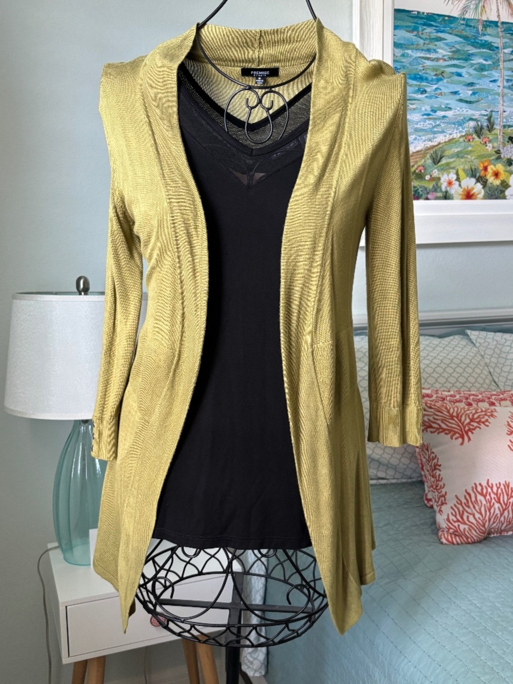 Premise Olive Open Front Cardigan Sz M